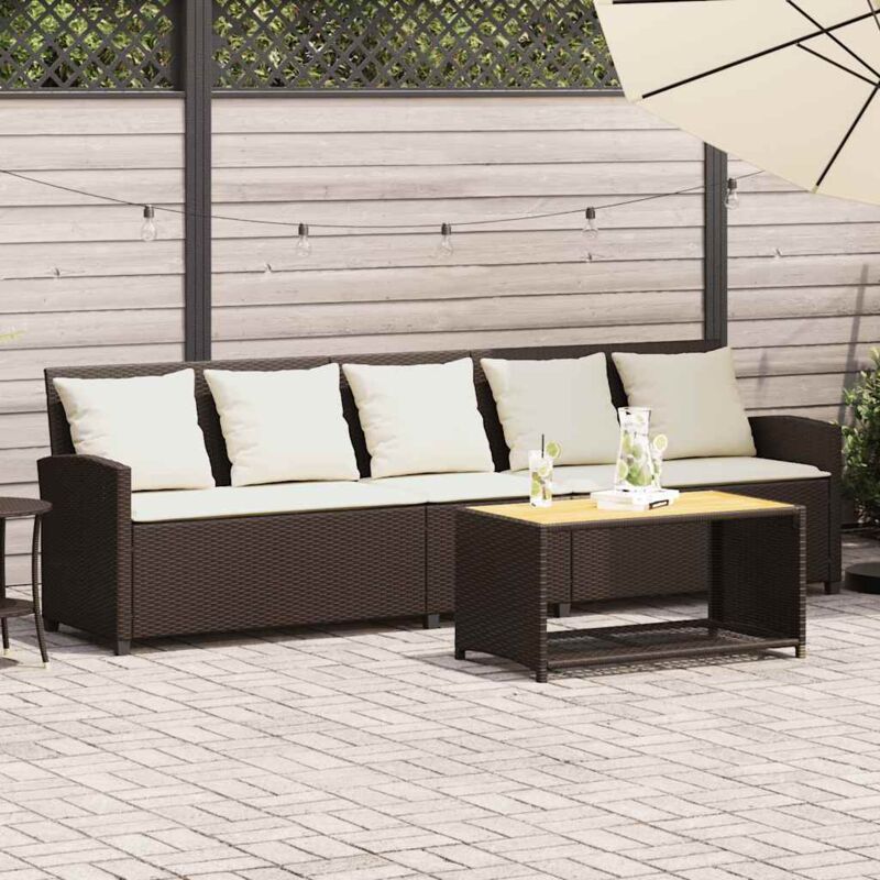 foto del prodotto divano da giardino a 5 posti con cuscini in polyrattan marrone vidaxl