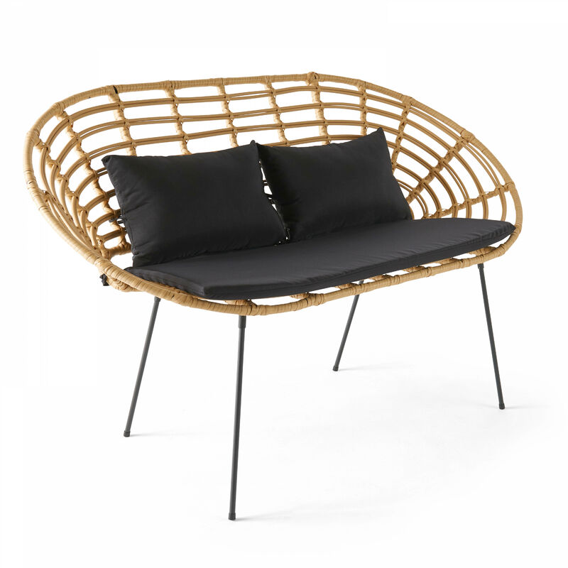 foto del prodotto divano da giardino a due posti in rattan intrecciato