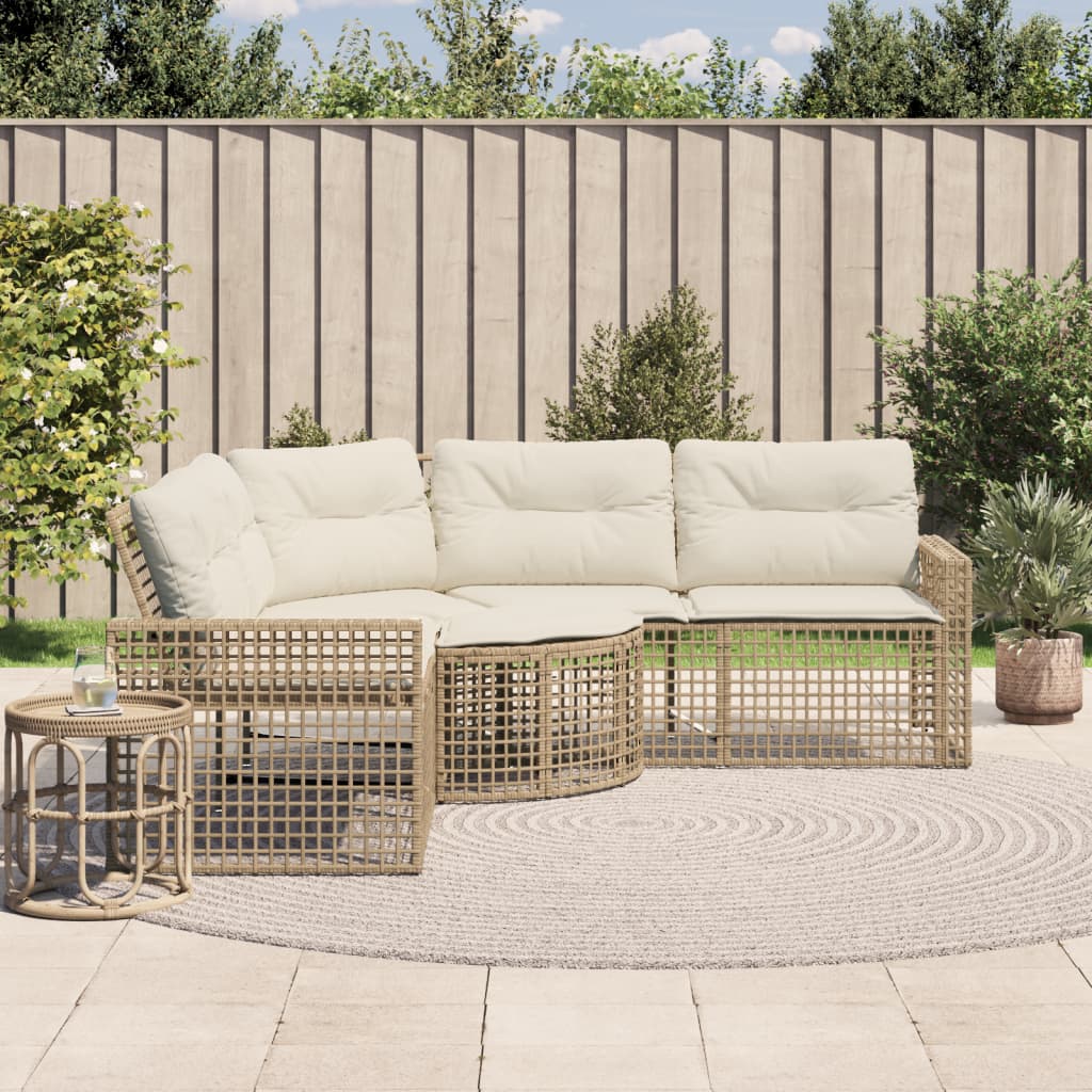 foto del prodotto divano da giardino a l con cuscini e pouf beige in polyrattan