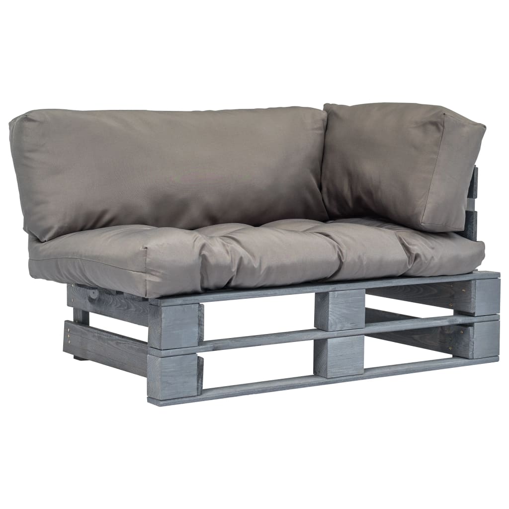 foto del prodotto divano da giardino a pallet con cuscini grigi in legno di pinocod mxl 119232