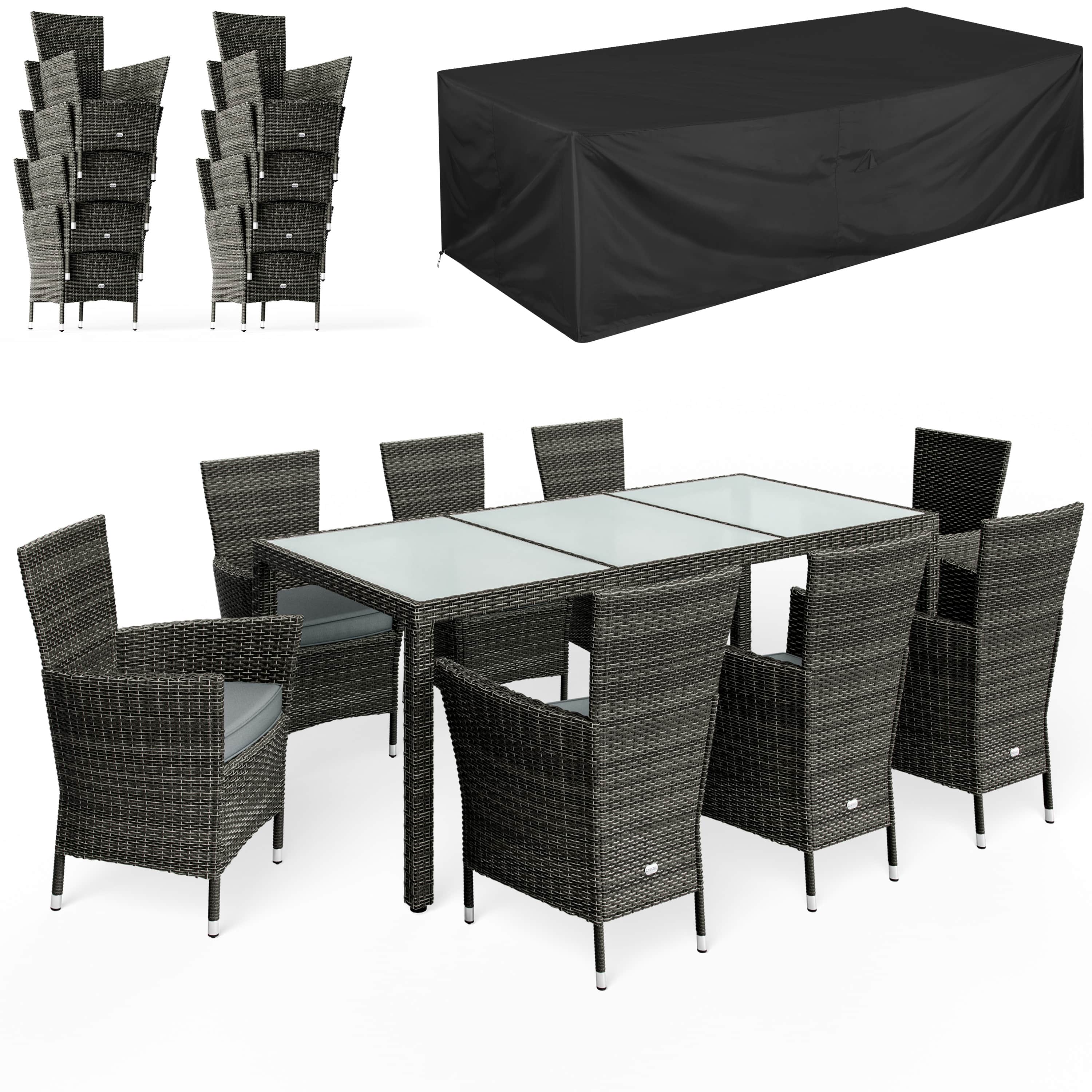 foto del prodotto divano da giardino bali 9 pezzi in polyrattan grigio con rivestimento
