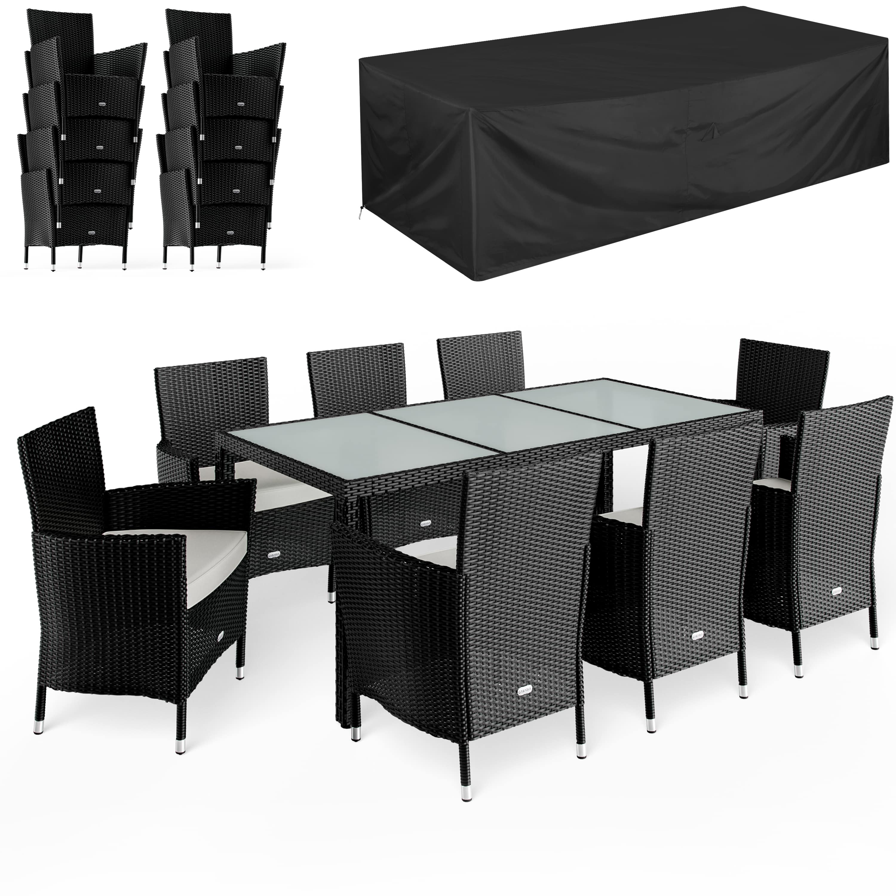 foto del prodotto divano da giardino bali 9 pezzi in polyrattan nero con rivestimento