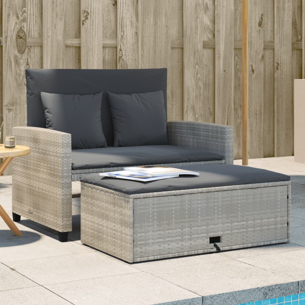 foto del prodotto divano da giardino con cuscini 2 posti grigio chiaro polyrattan
