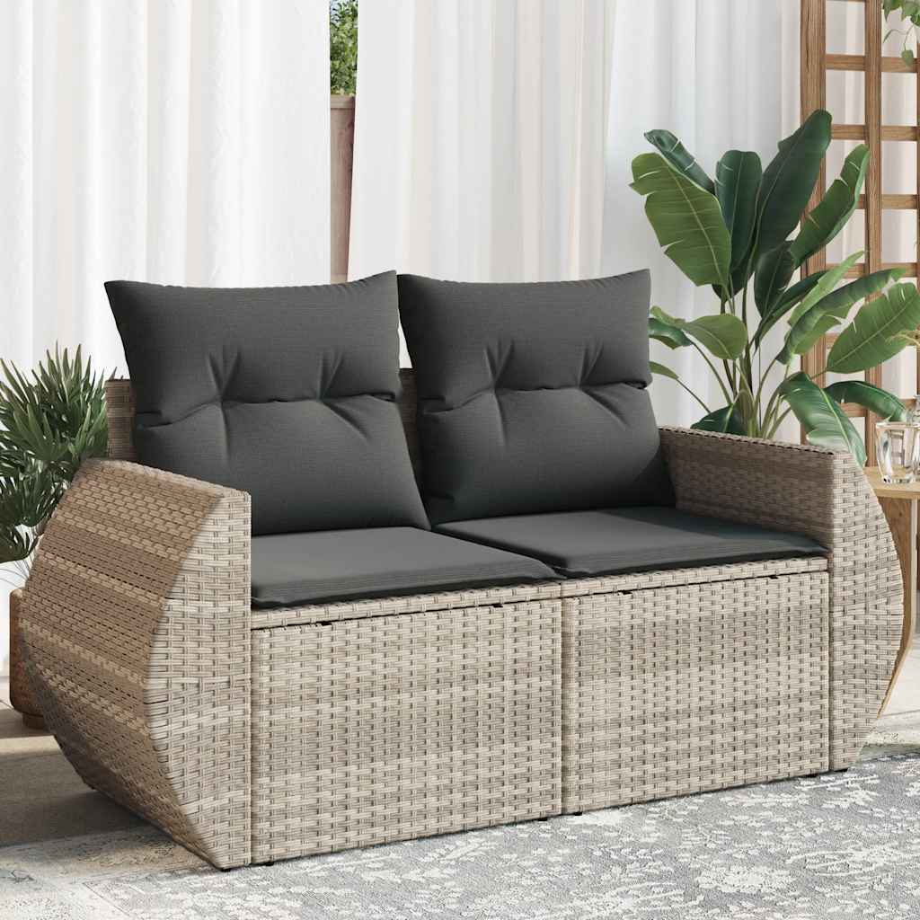 foto del prodotto divano da giardino con cuscini 2 posti grigio chiaro polyrattan