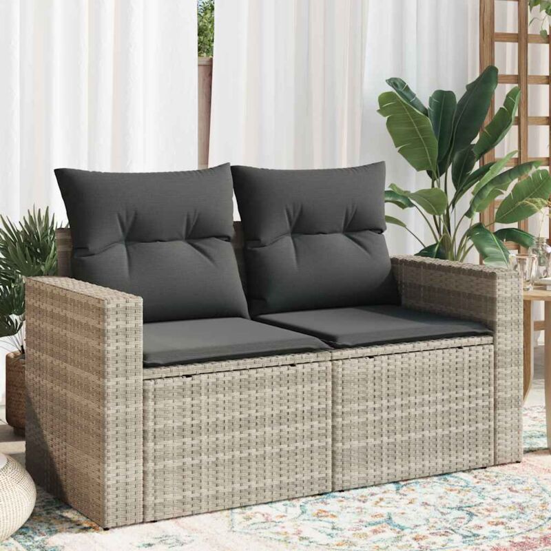 foto del prodotto divano da giardino con cuscini 2 posti grigio chiaro polyrattan vidaxl