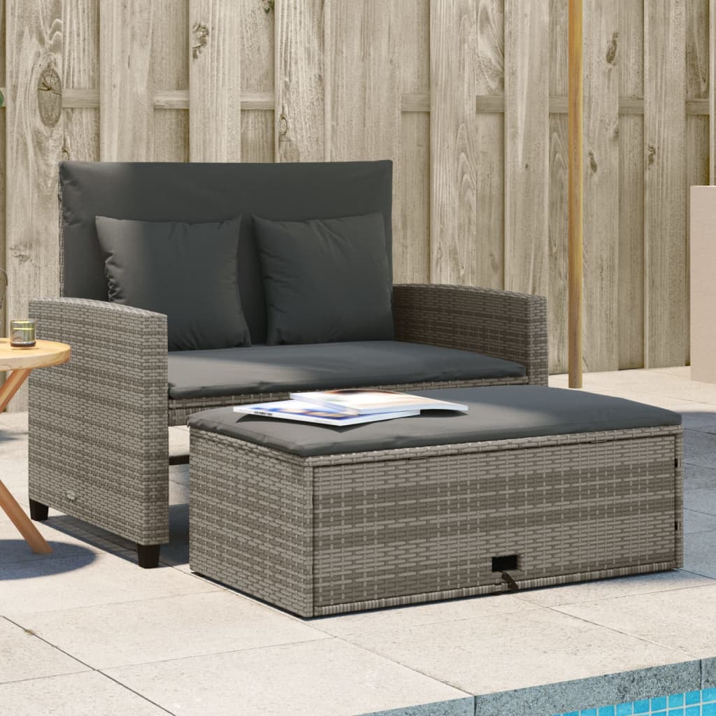 foto del prodotto divano da giardino con cuscini 2 posti grigio in polyrattan
