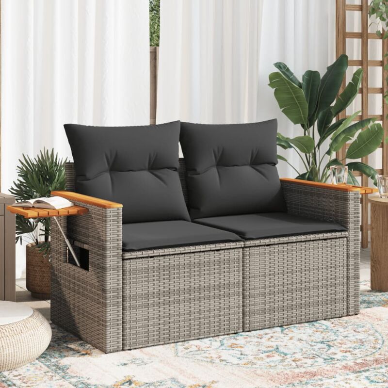 foto del prodotto divano da giardino con cuscini 2 posti grigio in polyrattan