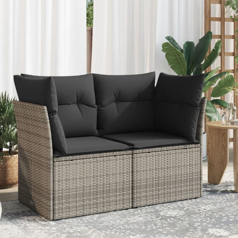 foto del prodotto divano da giardino con cuscini 2 posti grigio in polyrattan