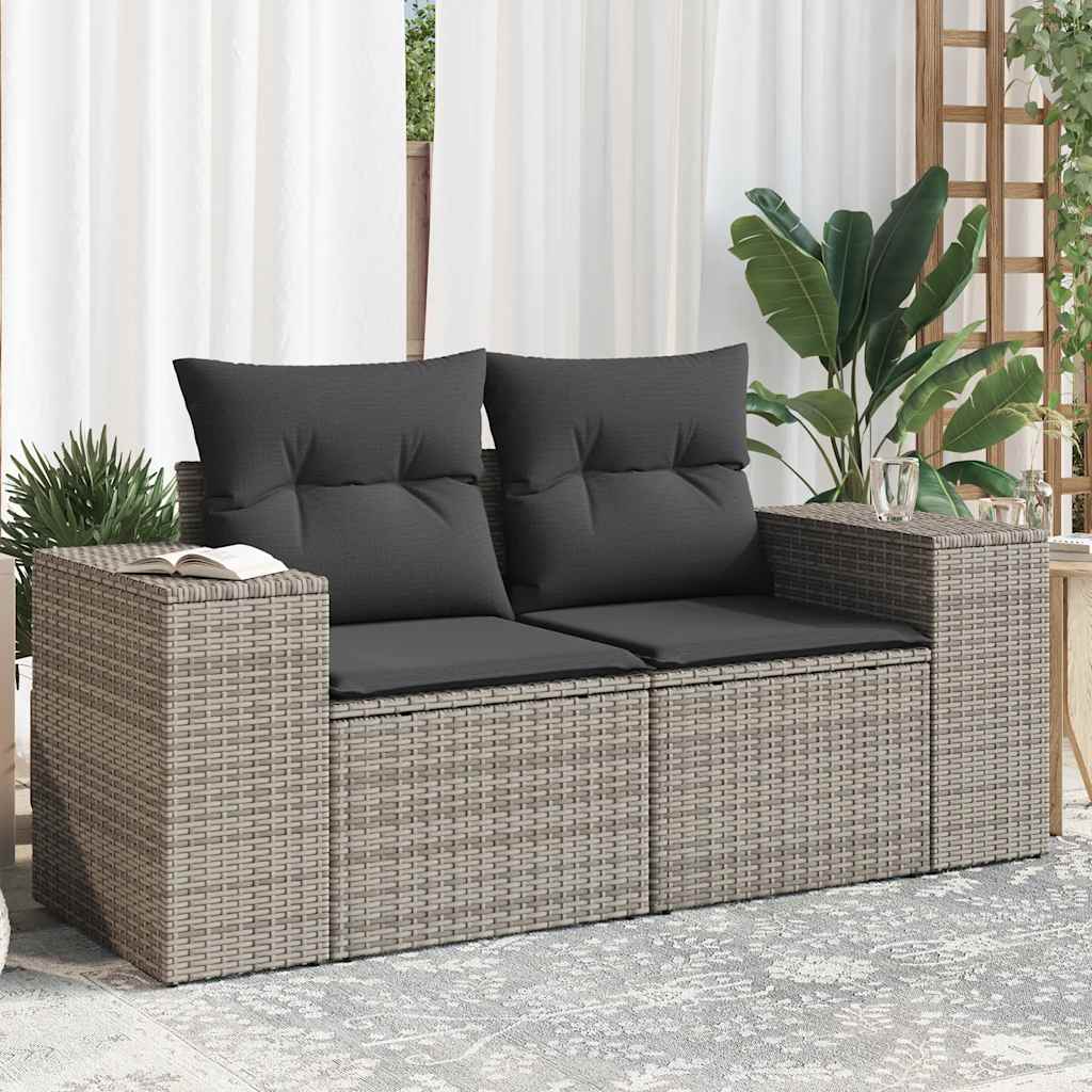 foto del prodotto divano da giardino con cuscini 2 posti grigio in polyrattan