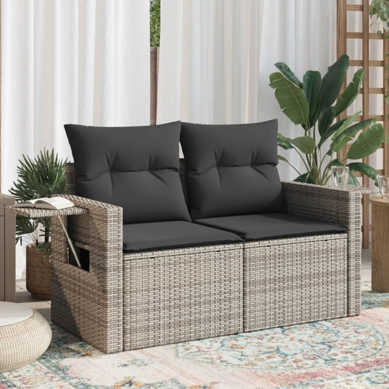 foto del prodotto divano da giardino con cuscini 2 posti grigio in polyrattan vidaxl