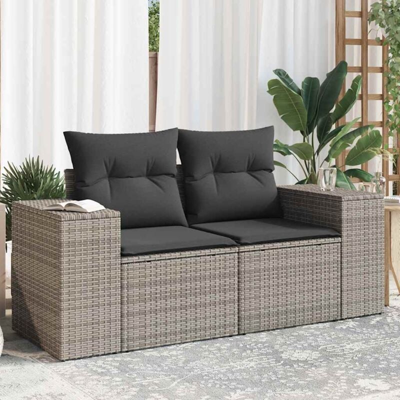 foto del prodotto divano da giardino con cuscini 2 posti grigio in polyrattan vidaxl