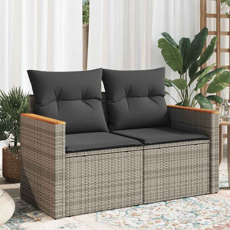 foto del prodotto divano da giardino con cuscini 2 posti grigio in polyrattan vidaxl