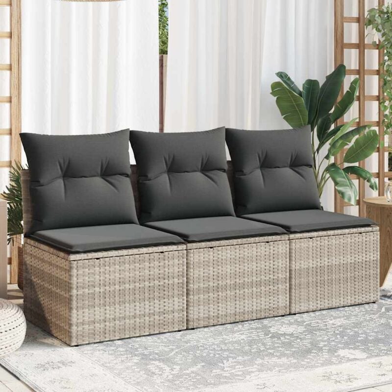 foto del prodotto divano da giardino con cuscini 3 posti grigio chiaro polyrattan vidaxl