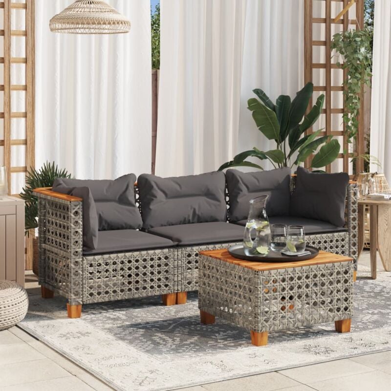 foto del prodotto divano da giardino con cuscini 3 posti grigio in polyrattan vidaxl