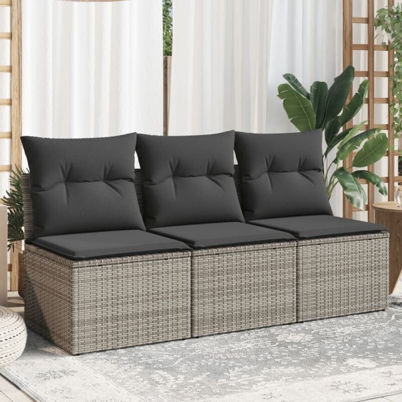foto del prodotto divano da giardino con cuscini 3 posti grigio in polyrattan vidaxl