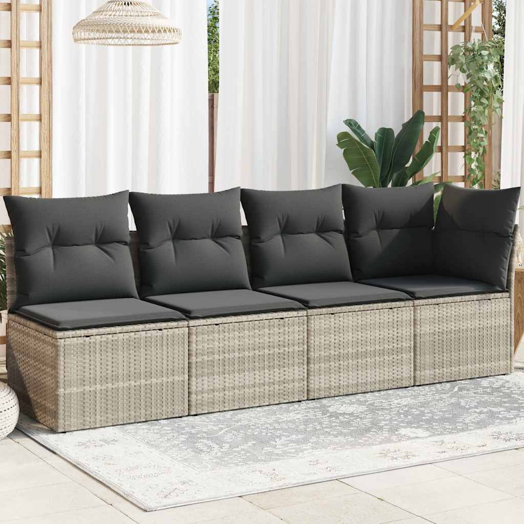 foto del prodotto divano da giardino con cuscini 4 posti grigio chiaro polyrattan