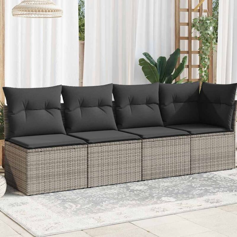 foto del prodotto divano da giardino con cuscini 4 posti grigio in polyrattan - vidaxl