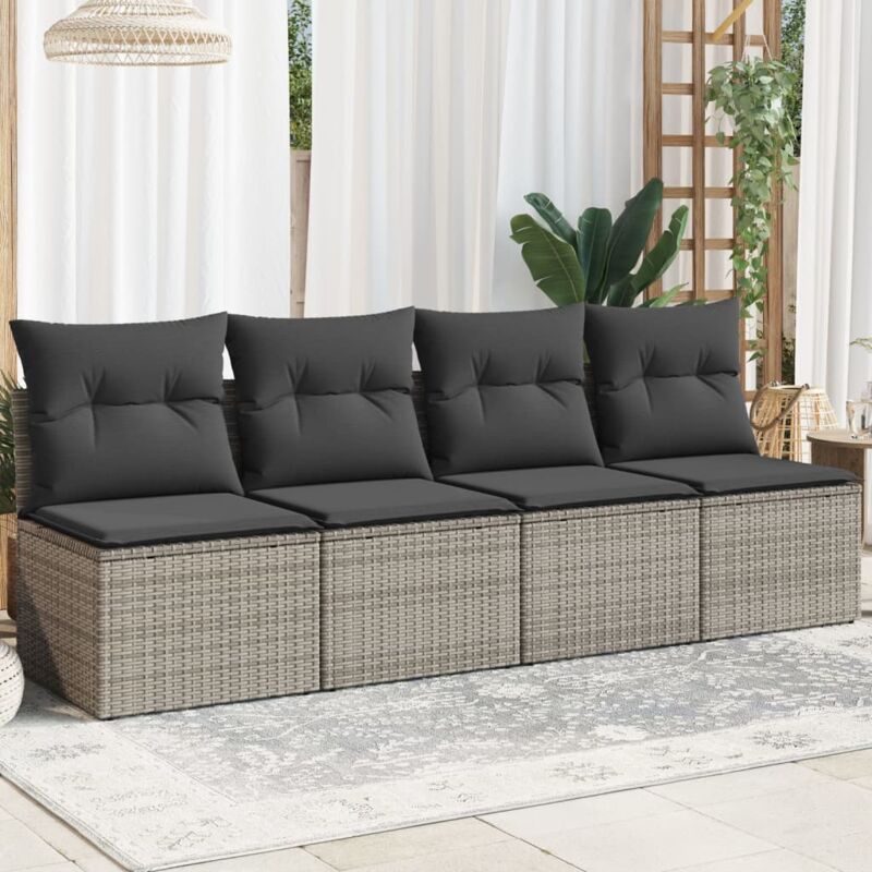 foto del prodotto divano da giardino con cuscini 4 posti grigio in polyrattan vidaxl