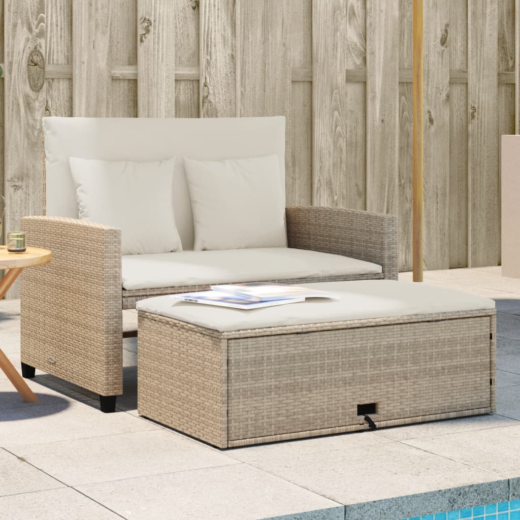 foto del prodotto divano da giardino con cuscini a 2 posti beige in polyrattan