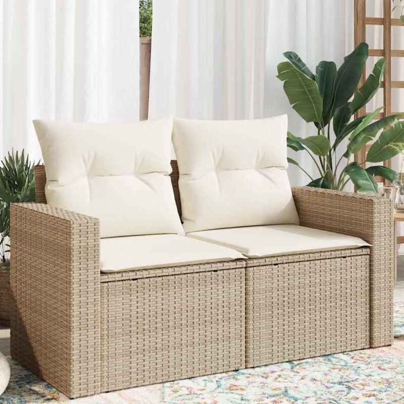 foto del prodotto divano da giardino con cuscini a 2 posti beige in polyrattan