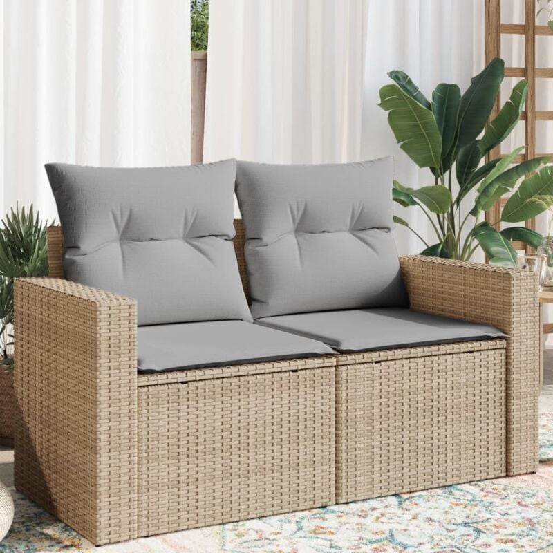 foto del prodotto divano da giardino con cuscini a 2 posti beige in polyrattan