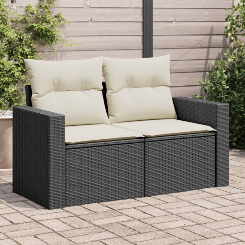 foto del prodotto divano da giardino con cuscini a 2 posti nero in polyrattan