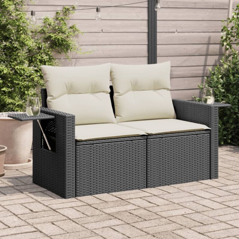 immagine 0 del prodotto divano da giardino con cuscini a 2 posti nero in polyrattan