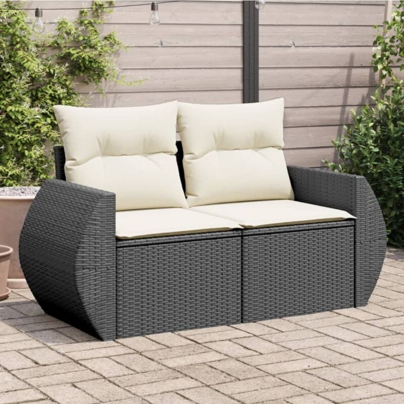 foto del prodotto divano da giardino con cuscini a 2 posti nero in polyrattan