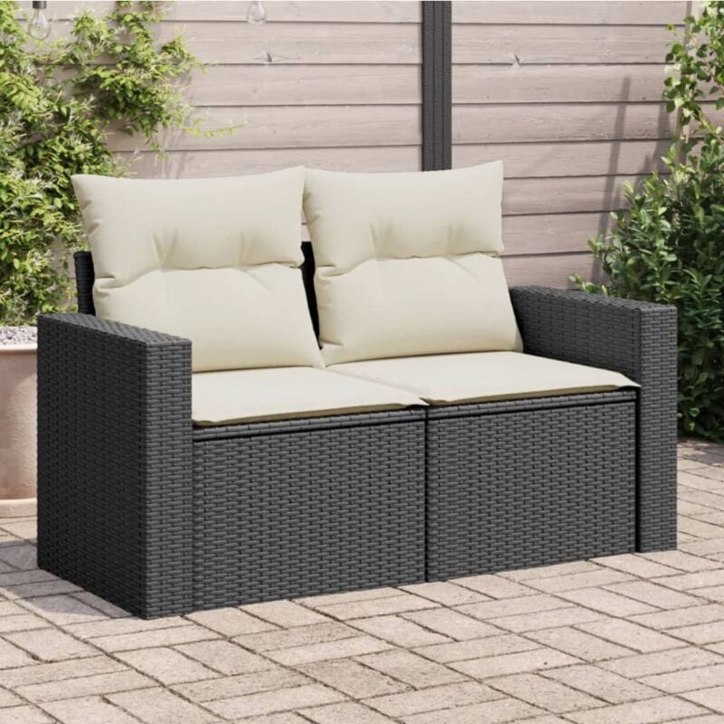 foto del prodotto divano da giardino con cuscini a 2 posti nero in polyrattan