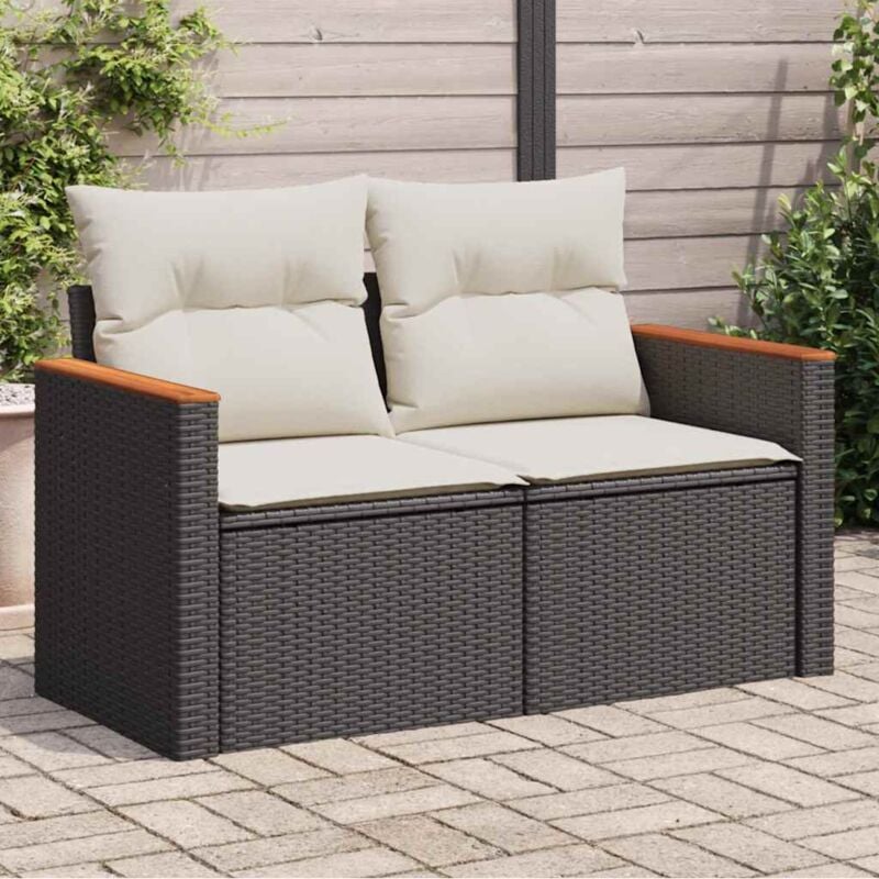 foto del prodotto divano da giardino con cuscini a 2 posti nero in polyrattan