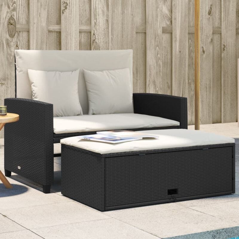 foto del prodotto divano da giardino con cuscini a 2 posti nero in polyrattan vidaxl