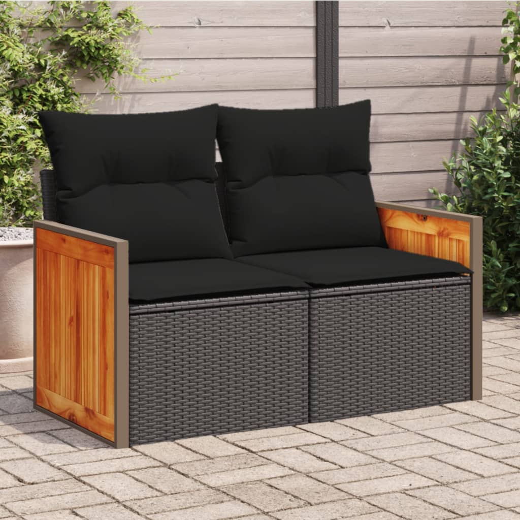 foto del prodotto divano da giardino con cuscini a 2 posti nero in polyrattancod mxl 111719