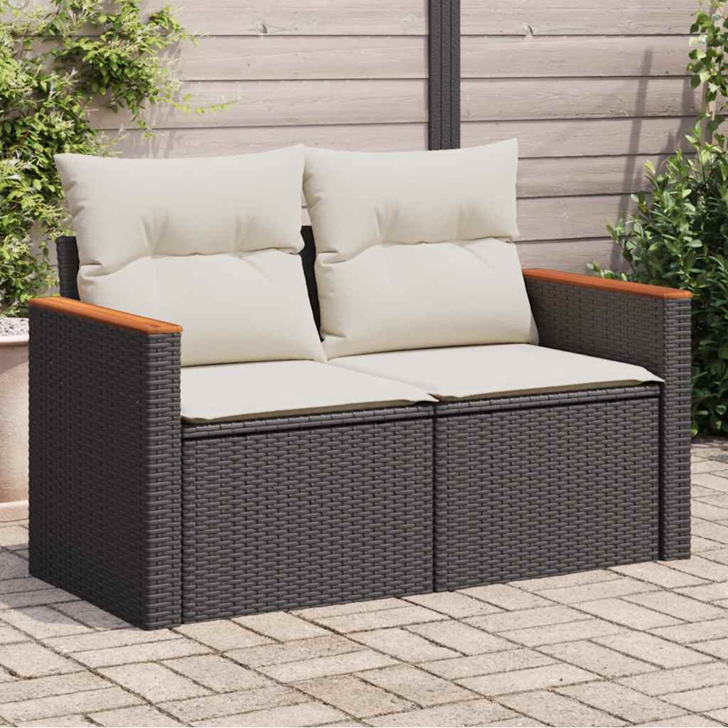 foto del prodotto divano da giardino con cuscini a 2 posti nero in polyrattancod mxl 111854