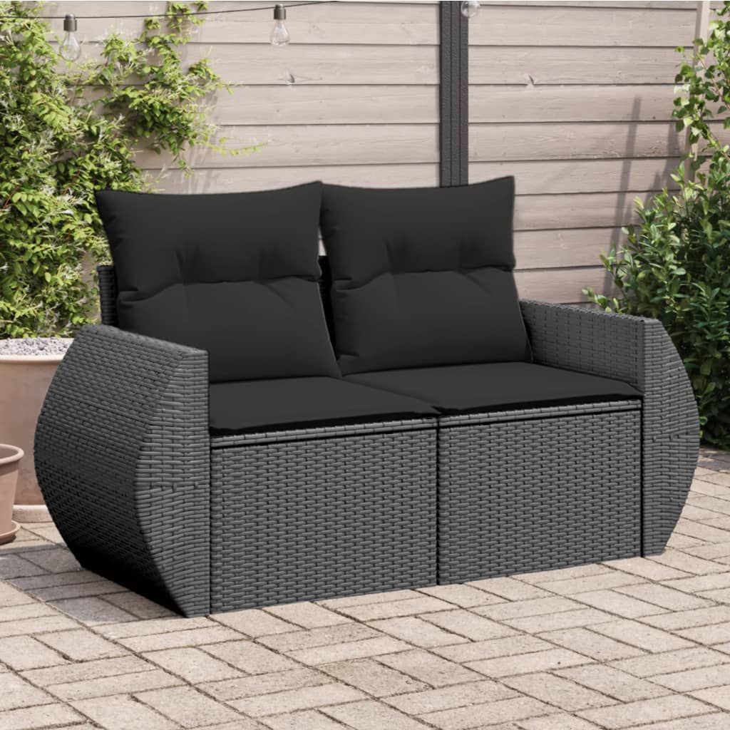 foto del prodotto divano da giardino con cuscini a 2 posti nero in polyrattancod mxl 87718