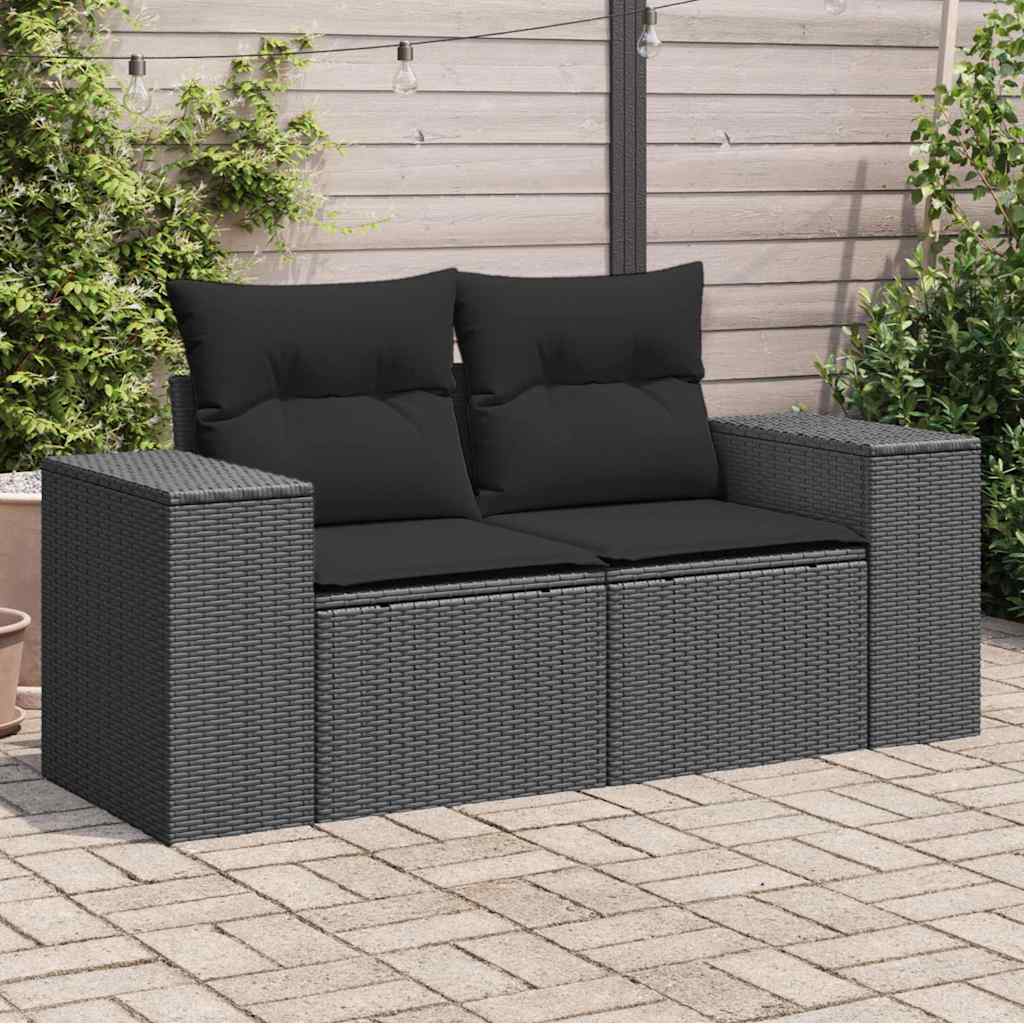 foto del prodotto divano da giardino con cuscini a 2 posti nero in polyrattancod mxl 87723