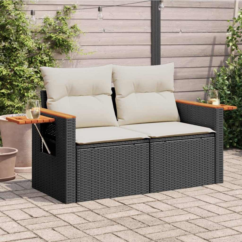 foto del prodotto divano da giardino con cuscini a 2 posti nero in polyrattancod mxl 87726