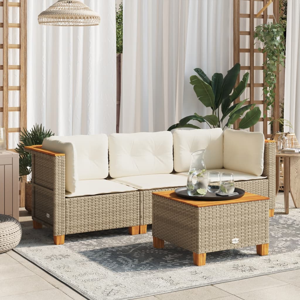 foto del prodotto divano da giardino con cuscini a 3 posti beige in polyrattan
