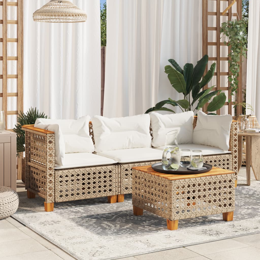 foto del prodotto divano da giardino con cuscini a 3 posti beige in polyrattan