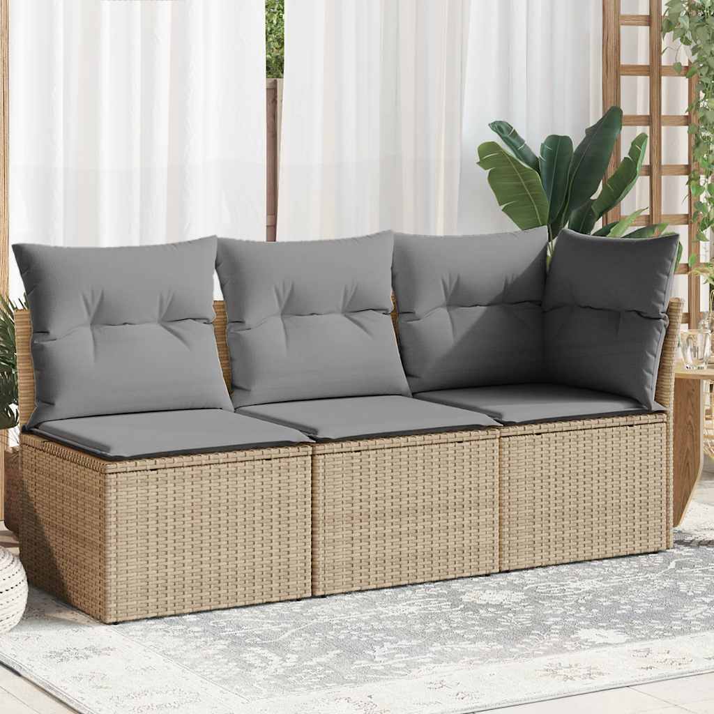 foto del prodotto divano da giardino con cuscini a 3 posti beige in polyrattan