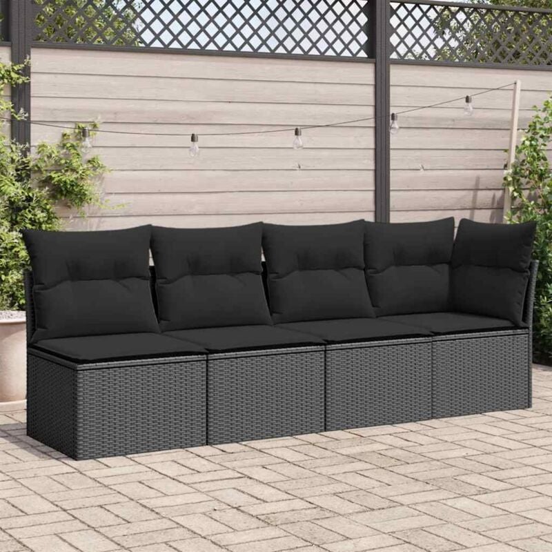 foto del prodotto divano da giardino con cuscini a 4 posti nero in polyrattan - vidaxl