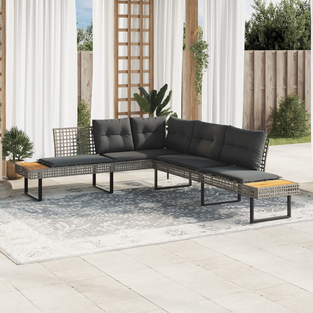 foto del prodotto divano da giardino con cuscini a l grigio polyrattan e acacia