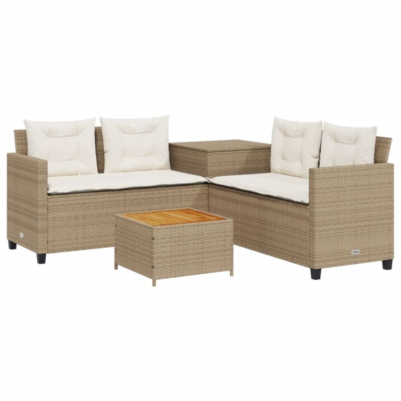foto del prodotto divano da giardino con tavolo e cuscini a l beige in polyrattan vidaxl