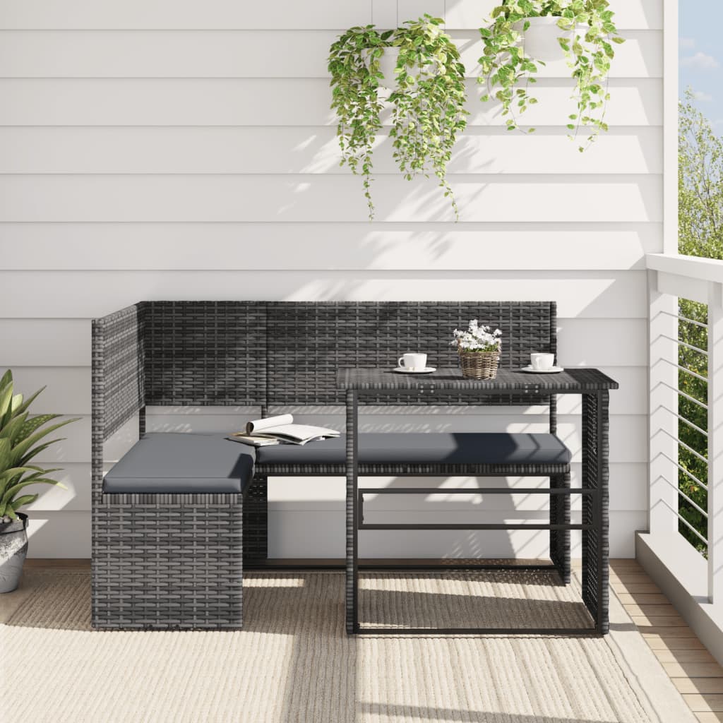 foto del prodotto divano da giardino con tavolo e cuscini a l grigio polyrattancod mxl 91745