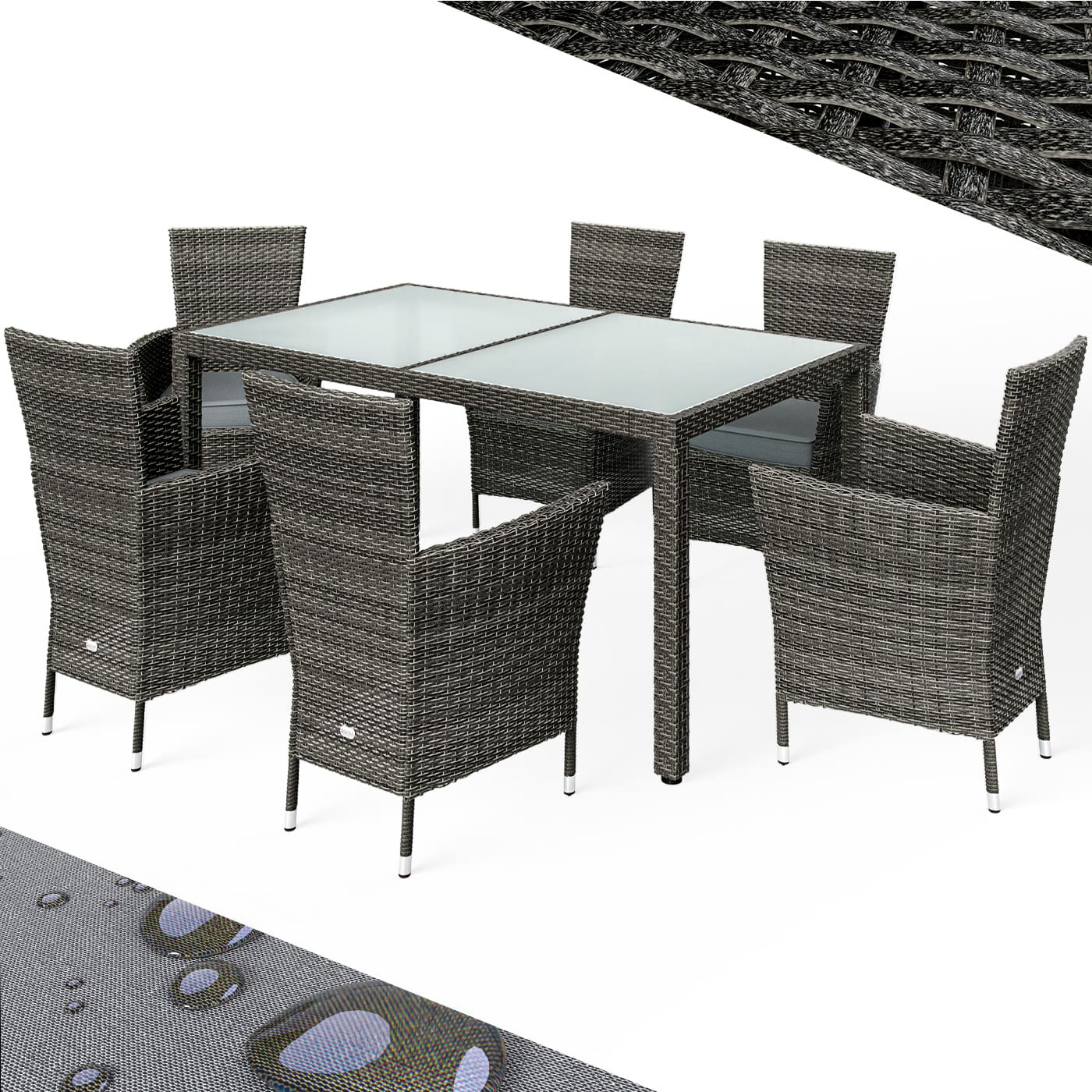 foto del prodotto divano da giardino in polyrattan 7 pezzi grigio antracite