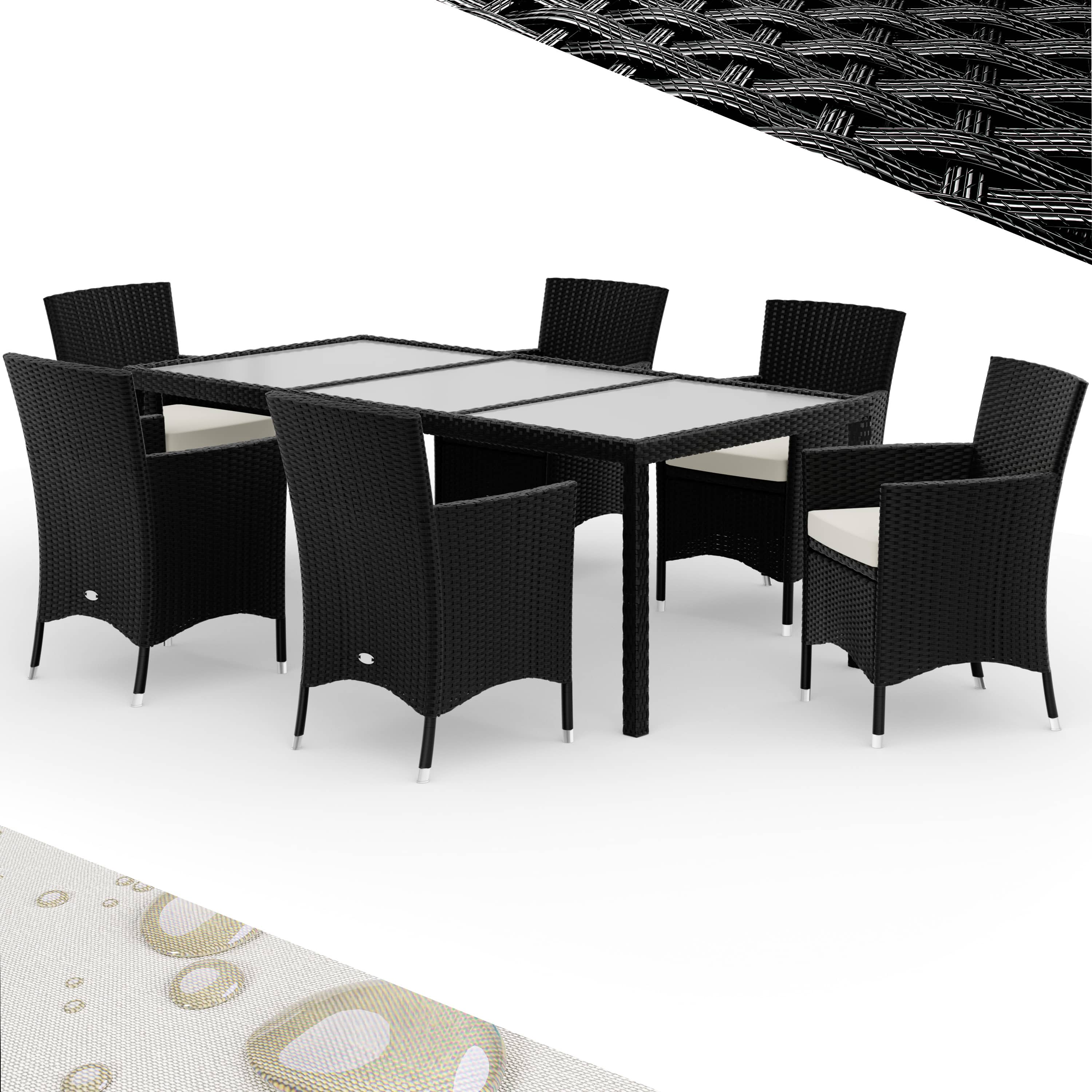 foto del prodotto divano da giardino in polyrattan 7 pezzi nero crema