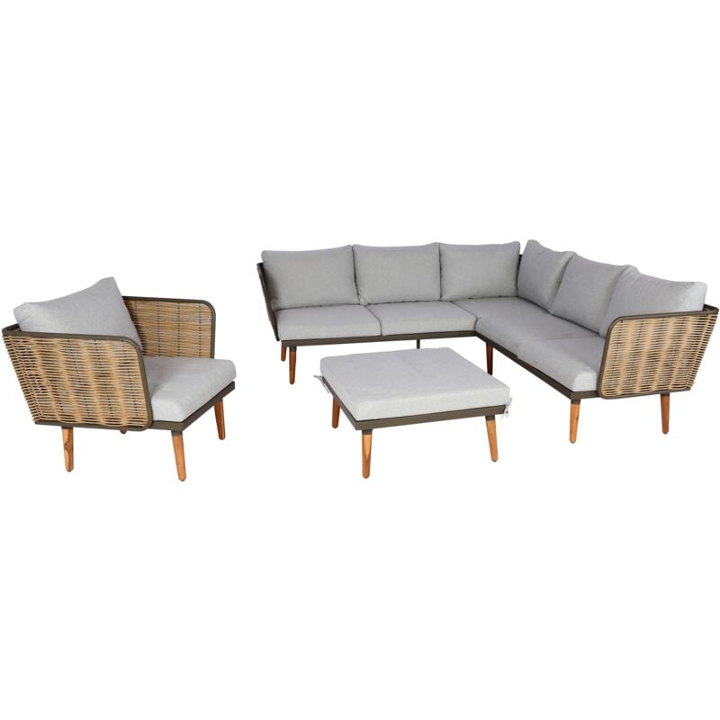 foto del prodotto divano da giardino per esterno a sette posti con tavolino decorativo in polyrattan e vimini 040008321
