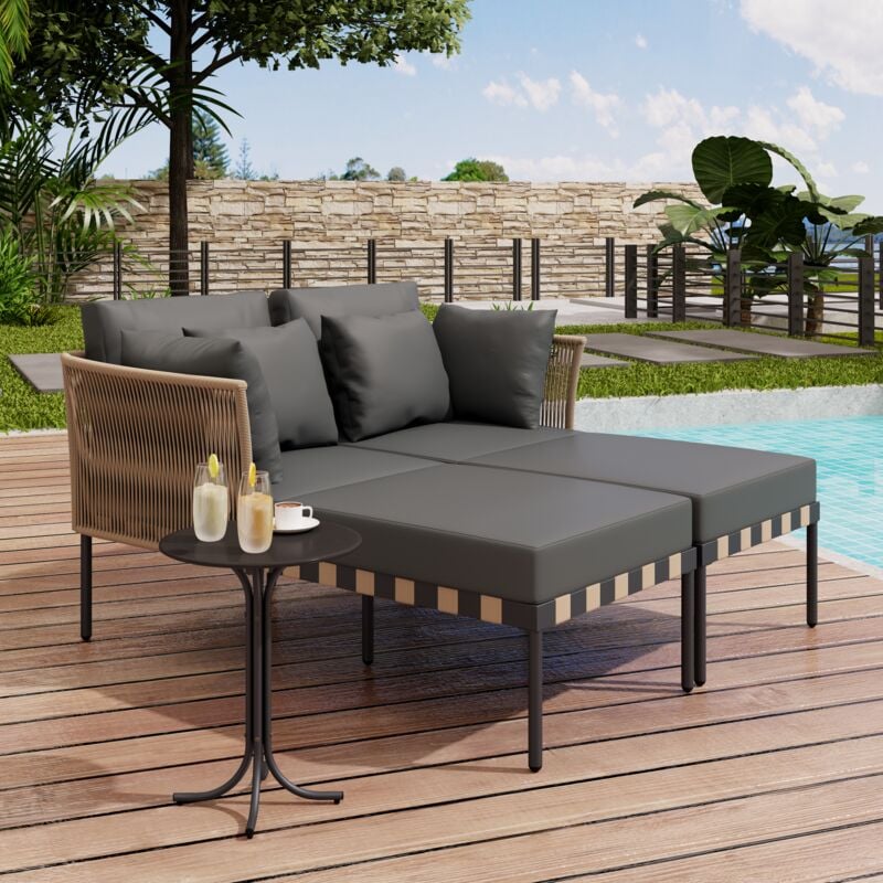 foto del prodotto divano da giardino, poltrona da esterno rimovibile e modulare, set di mobili da balcone con 4 cuscini tavolino, grigio
