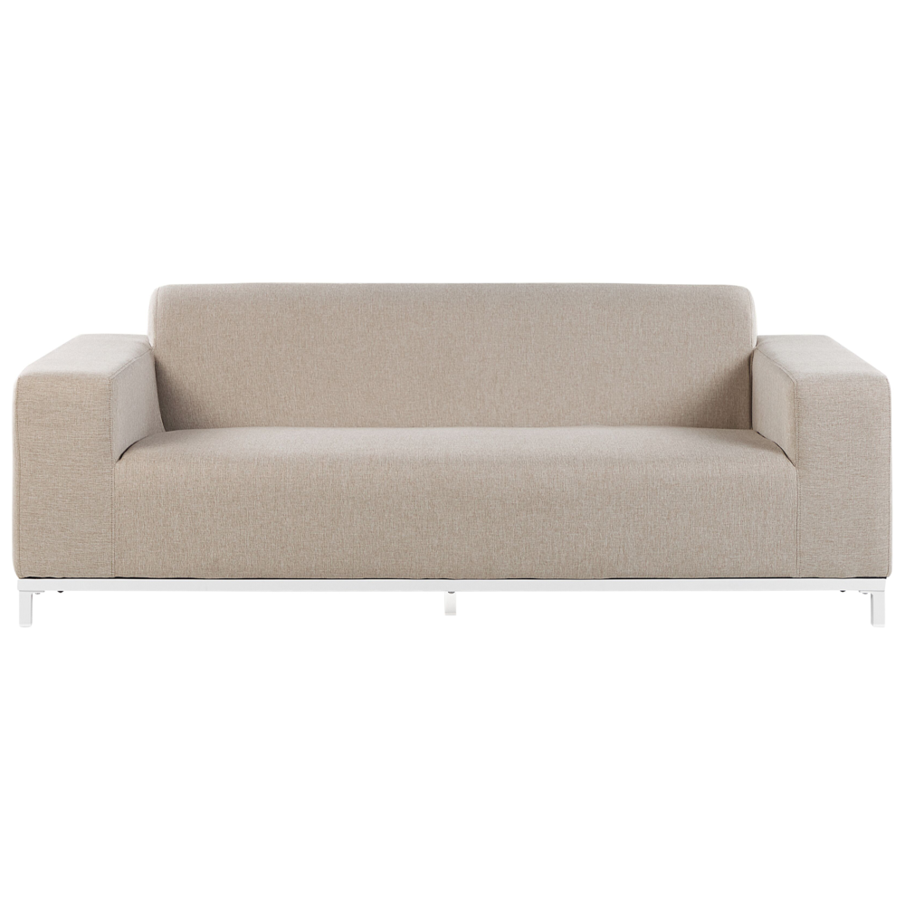 foto del prodotto divano da giardino rivestimento tessuto beige gambe alluminio bianco mobili da esterno per interni resistente alle intemperie per esterni