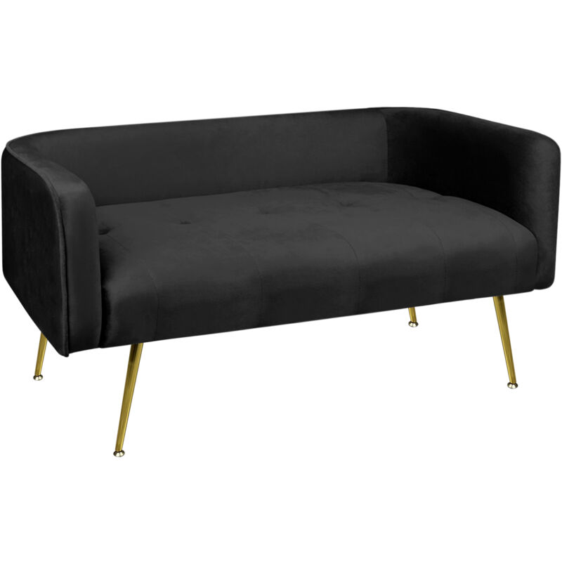 foto del prodotto divano due posti in velluto gambe in acciaio color oro divanetto 2 persone 126x49x57 cm design moderno soggiorno panca pie di letto nero