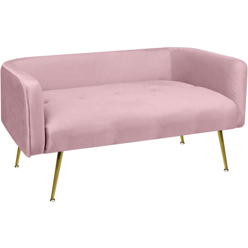 foto del prodotto divano due posti in velluto gambe in acciaio color oro divanetto 2 persone 126x49x57 cm design moderno soggiorno panca pie di letto rosa
